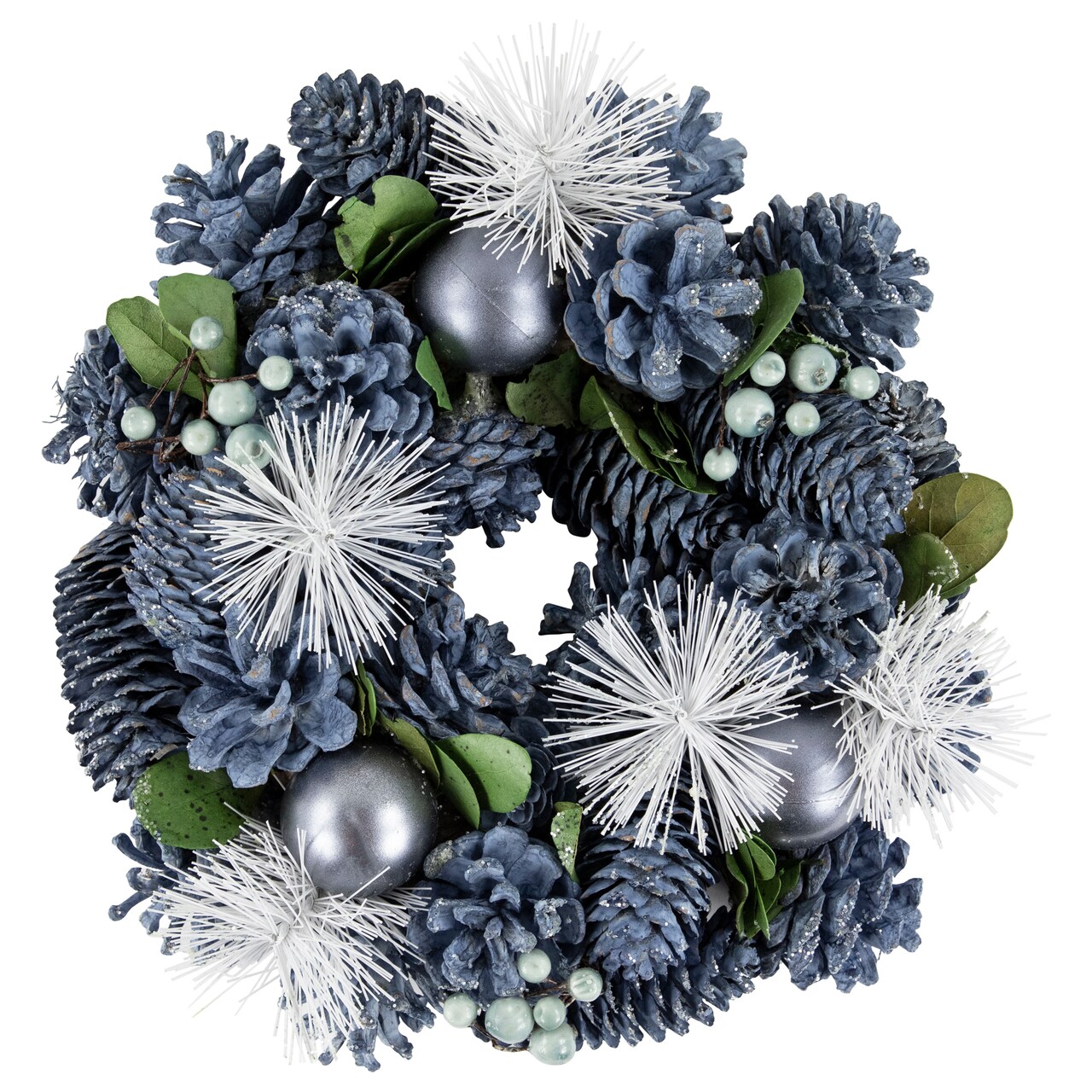 Northlight Pinecones, Ornaments and Pine Needles Christmas Wreath - 10" - Blue - Unlit